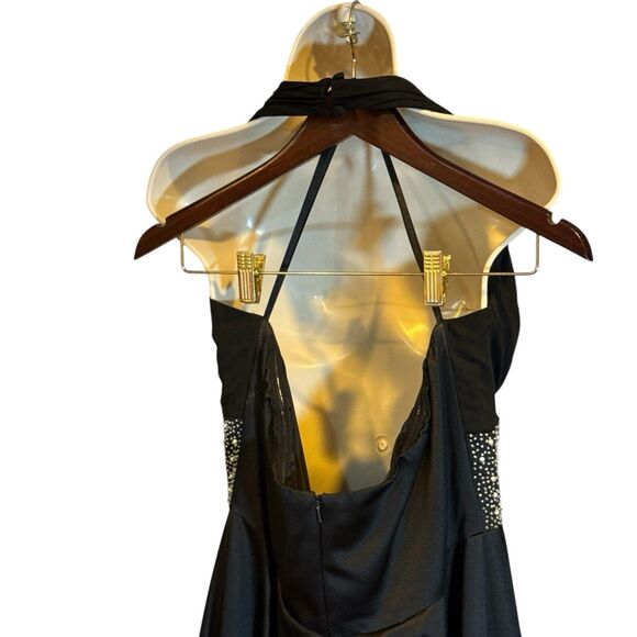 Nicole Miller Platinum Black Halter Evening Gown Size 16 Rhinestone Waist - Picture 5 of 16